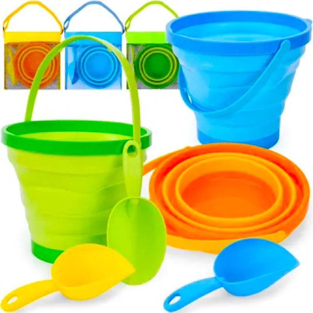 FUTUREPLUSX 9PCS Collapsible Beach Bucket Set, Colorful Sand Bucket &Sho…